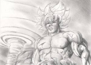 Dessin de Son Goku de21x30.Claude Blaesius artiste peintre contemporain