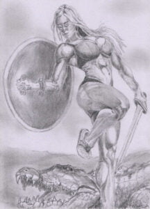 Antiope reine des amazones, dessin de Claude Blaesius.